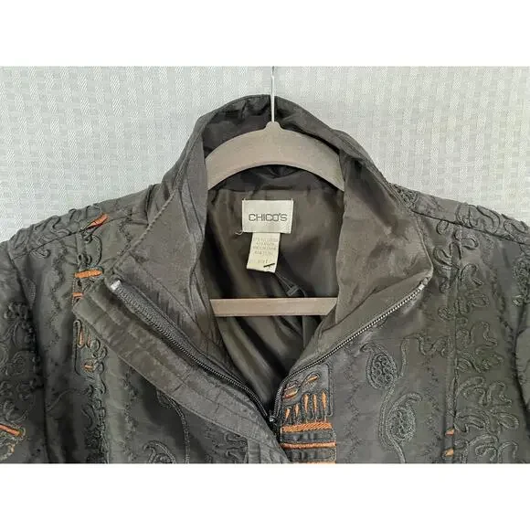 Chico's Embroidered Black and Brown Jacket - Blazer Chico's Size 1 - Medium - Picture 3 of 5